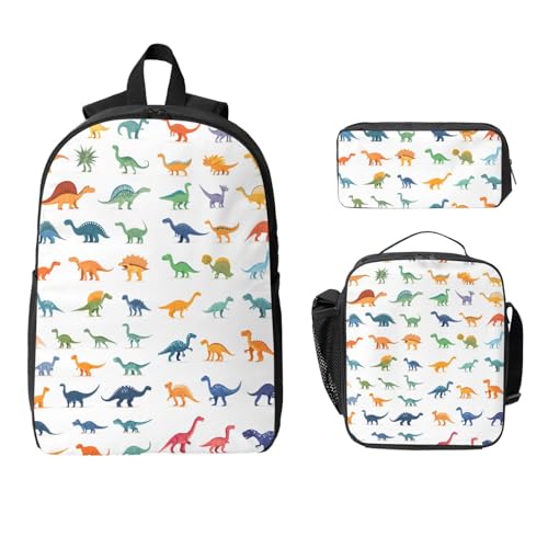 Dinosaurier Rucksack Set für Mädchen Jungen mit Lunchtasche Federmäppchen Dino Tier 3 Stück Schultaschen Isolierte Lunchbox Geschenke für Frauen Männer von Generisch