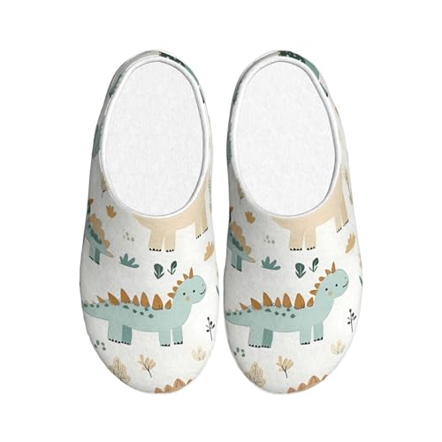 Dinosaurier Tier Damen Hausschuhe Flanell Haus Pantoffeln für Herren Wald Kaktus rutschfeste Warme Winterschuhe für Indoor Outdoor, mehrfarbig, X-Small Men/ Medium Women von Generisch