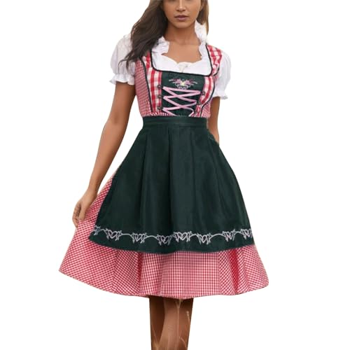 Dirndelkleider Damen Mit Bluse Lang - Dirndl Inkl. Dirndlschürze Besondere Anlässe Midi Dirndlschürzen Trachtenmode Exklusives Designer Dirndlbluse Dirndlkleid Oktoberfest Outfit Spitzenschürze Grau von Generisch