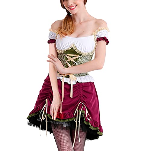 Dirndl Abschlussballkleid Damen Günstig Sexy Off Shoulder Trachtenkleid Traditionelle Bayerische Dirndl-Kleid Falten Trachtenrock Teenager Mädchen Abschlussballkleid Abendkleider Drindl Damen von Generisch