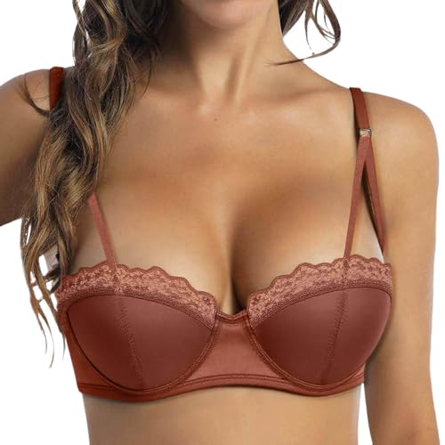 Dirndl Bh Weiss, Dirndl Bh Push Up, Balconette Büstenhebe Trachtenunterwäsche Für Oktoberfest Halbschalen Bra Damen-Bhs Rückenfreier Kleine Brüste Verstellbare Schmale Träger Sexy Brick Roter 85 von Generisch