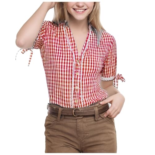 Dirndl Bluse Damen, Trachtenbluse Damen Kariert Rot Blau Trachtenblusen mit Knöpfen Oktoberfest Outfit Dirndlbluse Kurzarm Spitzen Traditionelle Bluse Trachtenbluse Damen Modern Trachtenshirt Dirndl Bluse Damen, Trachtenbluse Damen Kariert Rot Blau Trachtenblusen mit Knöpfen Oktoberfest Outfit Dirndlbluse Kurzarm Spitzen Traditionelle Bluse Trachtenbluse Damen Modern Trachtenshirt von Generisch