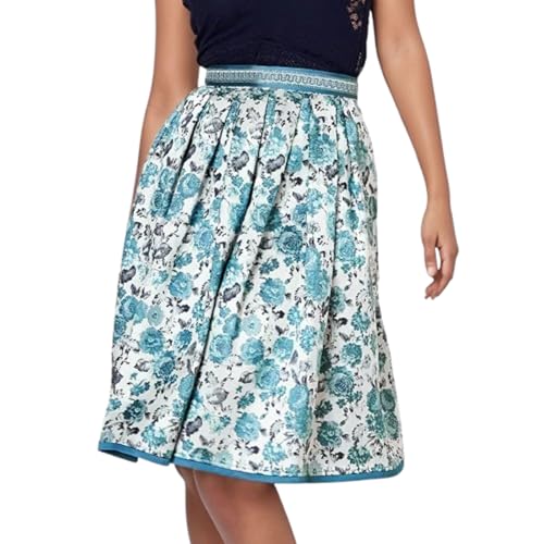Dirndl Bluse Damen BH weiß Push up grün schwarz blau kurz, Trachtenrock Damen Knielang Dirndl Rock Faltenrock mit Gürtel Pliseerock für Oktoberfest Blau XXL von Generisch