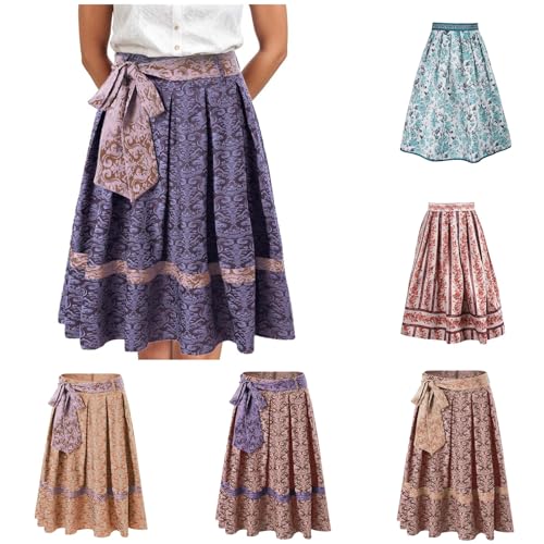 Dirndl Bluse Damen BH weiß Push up grün schwarz blau kurz, Trachtenrock Damen Knielang Dirndl Rock Faltenrock mit Gürtel Pliseerock für Oktoberfest Dark Purple XL von Generisch