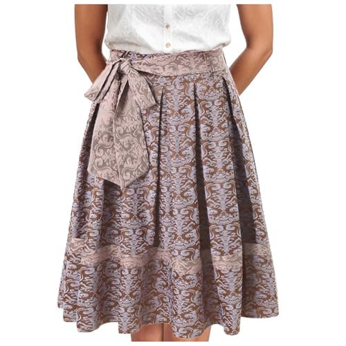 Dirndl Bluse Damen BH weiß Push up grün schwarz blau kurz, Trachtenrock Damen Knielang Dirndl Rock Faltenrock mit Gürtel Pliseerock für Oktoberfest Hellgrau M von Generisch