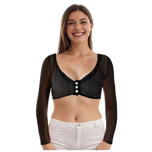 Dirndl Bluse Damen Dirndlbluse Dirndlbluse Langarm DirndlBlusen Knopfleiste V Ausschnitt Dirndlblusen Tracht Bluse Trachtenbluse Transparent Dirndlstern Blusen Trachtenblusen für Oktoberfest (S) von Generisch