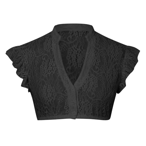 Dirndl Bluse Damen Dirndlbluse Flügelärmel Spitze Trachten Trachtenbluse Kurzarm Dirndl Dirndlbluse V-Ausschnitt Weiß Schwarz Spitzenbluse Elegante Oktoberfest Kostüm Tracht Bluse Dirndlblusen von Generisch