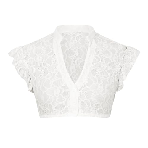 Dirndl Bluse Damen Dirndlbluse Flügelärmel Spitze Trachten Trachtenbluse Kurzarm Dirndl Dirndlbluse V-Ausschnitt Weiß Schwarz Spitzenbluse Elegante Oktoberfest Kostüm Tracht Bluse Dirndlblusen von Generisch