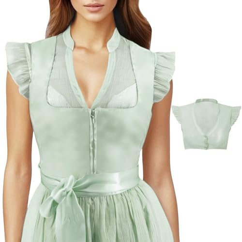 Dirndl Bluse Damen Flügelärmel Oktoberfest Bierbekleidung Dirndl Damen Weißes Hemd Trachtenbluse Dirndlbluse Kurzarm V-Ausschnitt für Oktoberfest (02-Light Green, L) von Generisch