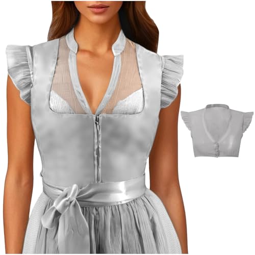 Dirndl Bluse Damen Flügelärmel Trachtenbluse Weiß Dirndlbluse Hochgeschlossen Kurzarm DirndlBlusen V Ausschnitt Trachtenbluse Stehkragen Trachten Oberteil für Oktoberfest Elegant Dirndl Bluse von Generisch
