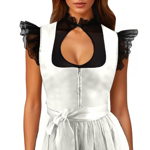Dirndl Bluse Damen Flügelärmel Trachtenbluse Weiß Dirndlbluse Hochgeschlossen Kurzarm DirndlBlusen V Ausschnitt Trachtenbluse Stehkragen Trachten Oberteil für Oktoberfest Elegant Dirndl Bluse von Generisch