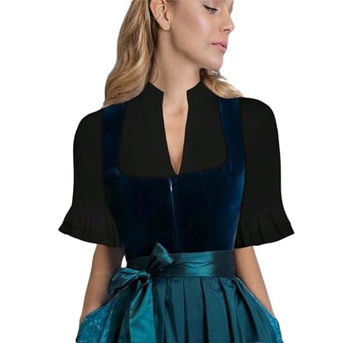 Dirndl Bluse Damen Puffärmel Dirndlbluse Damen Weiß Elegante Trachtenbluse Spitze V Ausschnitt Trachtenblusen Dirndlblusen Tracht Blusen Spitzenbluse Laternenärmel für Oktoberfest & Karneval von Generisch
