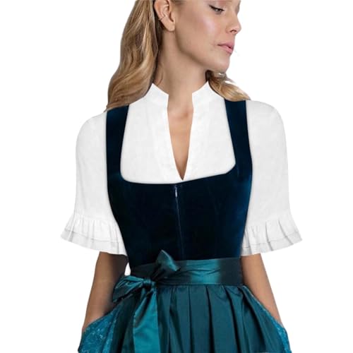 Dirndl Bluse Damen Puffärmel Dirndlbluse Damen Weiß Elegante Trachtenbluse Spitze V Ausschnitt Trachtenblusen Dirndlblusen Tracht Blusen Spitzenbluse Laternenärmel für Oktoberfest & Karneval von Generisch