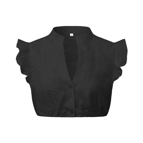Dirndl Bluse Damen Schwarz Dirndl Bluse Damen Schwarz - Dirndlbluse Flügelärmel DirndlBlusen V Ausschnitt Trachtenbluse für Bayrische Tracht Oktoberfest von Generisch