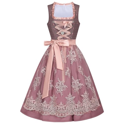 Dirndl Bluse Damen Spitze Oktoberfest Oktoberfest Dirndl Damen Lang Grosse Grössen Midi Retro Trachtenkleid Modern Mit Spitze Festlich Dirndlschürze Große Größen Dirndlbluse Pink XL von Generisch