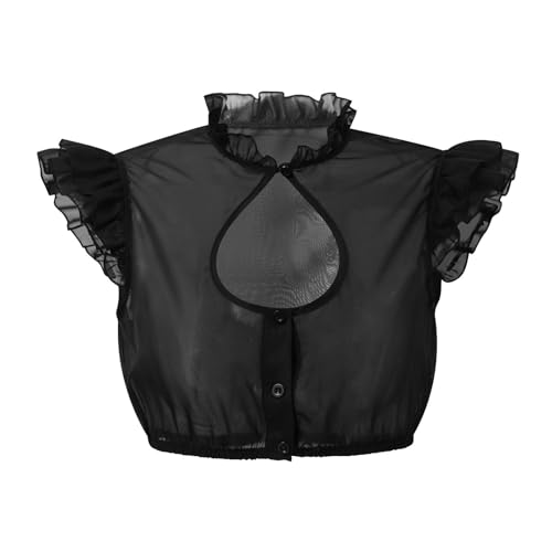 Dirndl Bluse Damen Spitze Transparent Flügelärmel Bierbekleidung Herzförmiger Ausschnitt mit Perlen Bayrische Trachtenblusen für Oktoberfest & Karneval Schwarz XL von Generisch