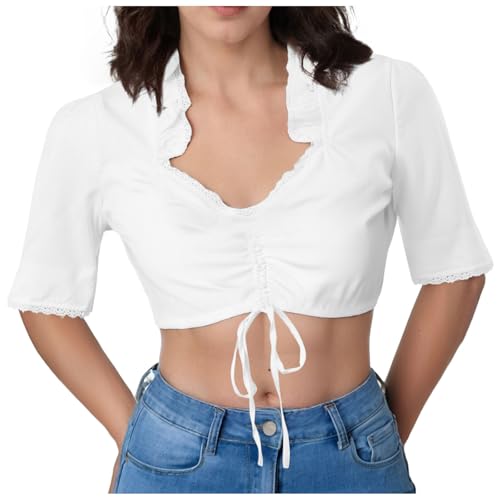 Dirndl Bluse Damen Weiß Damen Dirndl Bluse Dirndlbluse Trachtenbluse V Ausschnitt Halbarm Tracht Bluse Elegante Weiß Bluse Dirndlblusen Trachtenbluse Damen für Trachtenmode Bavarian Oktoberfest99 von Generisch