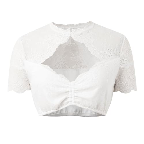Dirndl Bluse Damen Weiß V Ausschnitt Trachtenbluse Kurzarm Trachtenbluse Hochgeschlossen Kurzarm Dirndlblusen Tracht Oktoberfest Dirndlblusen Für Damen Hochgeschlossen Dirndlbluse (03 White, M) von Generisch