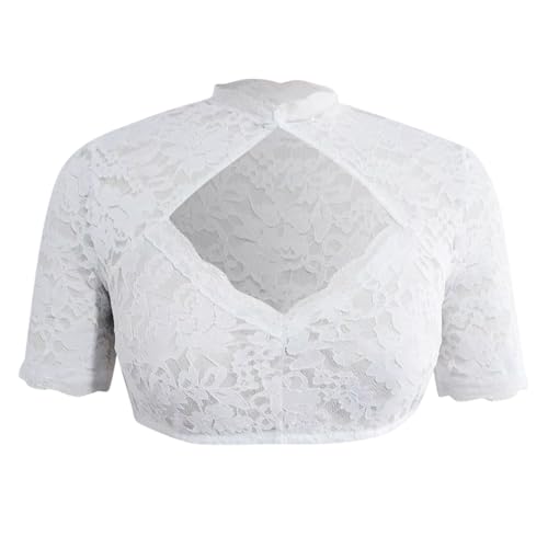 Dirndl Bluse Damen Weiß V Ausschnitt Trachtenbluse Kurzarm Trachtenbluse Hochgeschlossen Kurzarm Dirndlblusen Tracht Oktoberfest Dirndlblusen Für Damen Hochgeschlossen Dirndlbluse (07 White, M) von Generisch