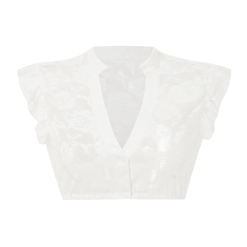Dirndl Bluse Damen Weiß V Ausschnitt Trachtenbluse Kurzarm Trachtenbluse Hochgeschlossen Kurzarm Dirndlblusen Tracht Oktoberfest Dirndlblusen Für Damen Hochgeschlossen Dirndlbluse (08 White, M) von Generisch
