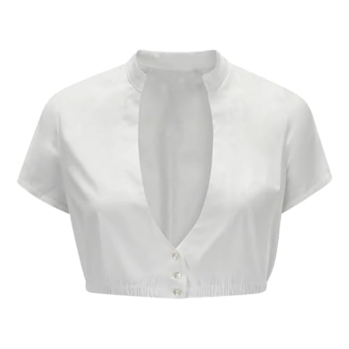 Dirndl Bluse Damen Weiß V Ausschnitt Trachtenbluse Kurzarm Trachtenbluse Hochgeschlossen Kurzarm Dirndlblusen Tracht Oktoberfest Dirndlblusen Für Damen Hochgeschlossen Dirndlbluse (14 White, L) von Generisch