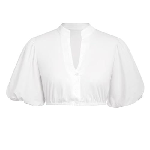 Dirndl Bluse Damen Weiß V Ausschnitt Trachtenbluse Kurzarm Trachtenbluse Hochgeschlossen Kurzarm Dirndlblusen Tracht Oktoberfest Dirndlblusen Für Damen Hochgeschlossen Dirndlbluse (Z2-weiß, XS) von Generisch