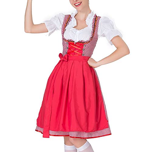 Dirndl Damen, Oktoberfest Dirndl Damen Grosse Grössen Midi Festlich Trachtenkleid Modern Lang Mit Spitze Elegante Dirndlbluse Retro Dirndlschürze Rot XXXL von Generisch