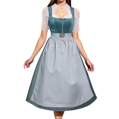 Dirndl Damen Green, Dirndl Damen Midi Trachtenkleid Elegant Abendkleider Dirndlschürze Trachtenrock Spitze Dirndlbluse Für Frauen Karneval Oktoberfest Party Besondere Anlässe von Generisch