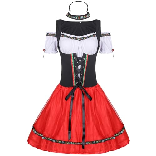 Dirndl Damen Midi Dirndlkleid Elegant Lang Trachtenkleid Trachtenmode Trachtenrock Kleid Dirndlbluse Dirndlschürze Bayerisches Oktoberfest Kostüm Outfit Dirndelkleider Spezielle Anlässe von Generisch