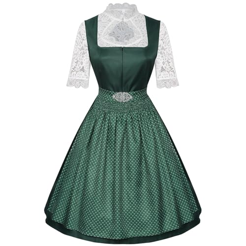 Dirndl Damen Midi Grün - Trachtenkleid Trachtenmode für Oktoberfest Dirndlkleid mit Spitzenschürze Dirndl Grosse Grössen Party/Arbeit von Generisch