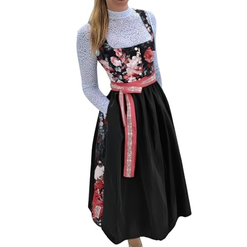 Dirndl Damen Midi Oktoberfest mit Schürze und Bluse Fernblau geblümt Kleidung Trachtenkleid inkl. Trachtenrock Dirndlbluse Dirndlschürze Dirndl Grosse Grössen Oktoberfest Trachtenkleid Trachtenmode von Generisch