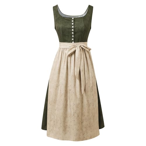 Dirndl Damen Midi Trachtenkleid Lang Trachtenrock Trachtenmode mit Dirndlschürze Dirndlkleid 2 Teilig Für Oktoberfest Grosse Grössen Kleid Cosplay Outfit Spitze Dirndlkleid Quadratischer Ausschnitt von Generisch