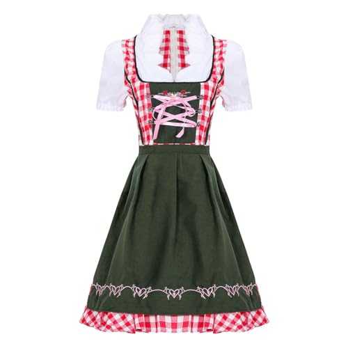 Dirndl Damen Midi Trachtenkleid Lang Trachtenrock Trachtenmode mit Dirndlschürze Dirndlkleid 2 Teilig Für Oktoberfest Grosse Grössen Kleid Cosplay Outfit Spitze Dirndlkleid Quadratischer Ausschnitt von Generisch