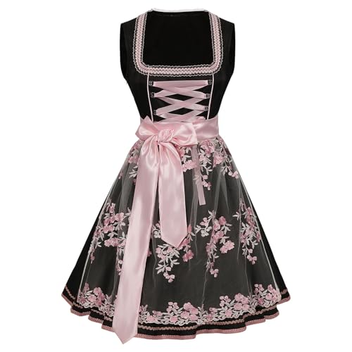 Dirndl Damen Midi Trachtenkleid Oktoberfest Elegante Spitze Trachtenrock Dirndlschürze Kurzarm Dirndlbluse Tracht Dirndl Outfits Biermädchen Geeignet Karneval Halloween Cosplay (j-Black, XXXXXL) von Generisch