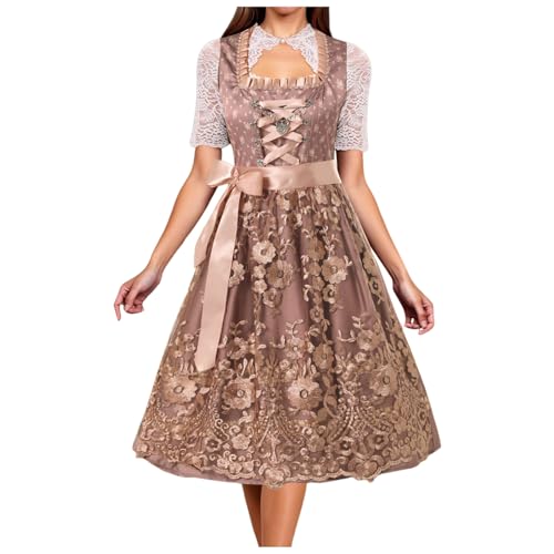 Dirndl Damen Midi Trachtenkleid Trachtenmode Trachtenrock Kleid für Oktoberfest Besondere Anlässe 3-Teilig Dirndl Midi Trachtenkleid Dirndlkleid Spitze Dirndlkomplettsets Trachtenmode Kleider von Generisch