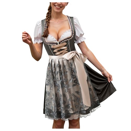 Dirndl Damen Midi-Trachtenkleid mit Schürze, einfaches Kleid, traditionelles, modisches Retro-Set, Elegantes Kleid, Dirndl-Komplettset für das Oktoberfest von Generisch