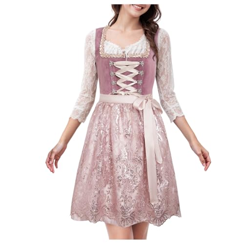 Dirndl Damen Midi-Trachtenkleid mit Schürze, einfaches Kleid, traditionelles, modisches Retro-Set, Elegantes Kleid, Dirndl-Komplettset für das Oktoberfest von Generisch