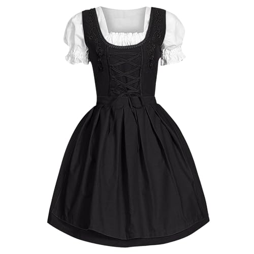 Dirndl Damen Trachtenkleid Dirndlkleid Trachtenmode Midi Bayerisches Dirndl Kleid für Damen Lang Wiesn Outfit Elegant Kleider Festlich inkl. Dirndlschürze Für Oktoberfest Besondere Anlässe von Generisch
