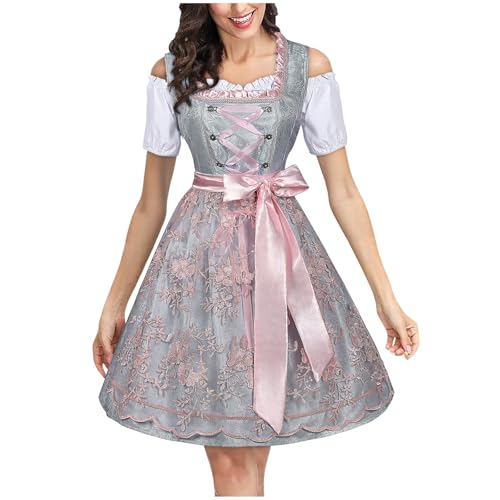 Dirndl Damen Trachtenkleid Midi Schürze Trachtenmode Oktoberfest Dirndlkleid Dirndl Retro Dirndelkleider Midi Trachtenkleid Trachtenmode Dirndlkomplettsets Oktoberfest Outfit Festlich Dirndlbluse von Generisch