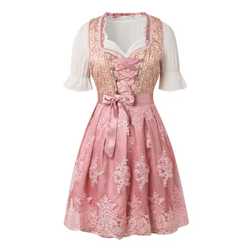 Dirndl Damen midi Lang Dirndl Trachtenkleid Trachtenrock Dirndl-Komplettsets Trachtenmode Trachten 3 Teilig Dirndl Schürze Dirndlbluse Oktoberfest Dresses Dirndlkleid Oktoberfest Trachtenkleid von Generisch