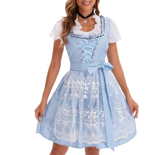 Dirndl Damen midi Lang Trachtenkleid Trachtenrock DirndlKomplettsets Trachtenmode Trachten Damens mit 2/3 Teilig Dirndlschürze Dirndlbluse Dirndlkleid Trachtenmieder oktoberfest damen outfit von Generisch