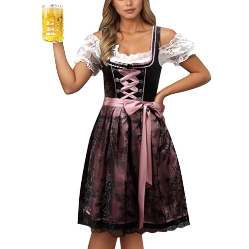 Dirndl Damen midi Trachtenkleid gefälscht 3 TLG dirndlkleid trachtenoutfit Handtasche Oktoberfest Damen Oktoberfest Kleid Dirndlbluse schwarz von Generisch