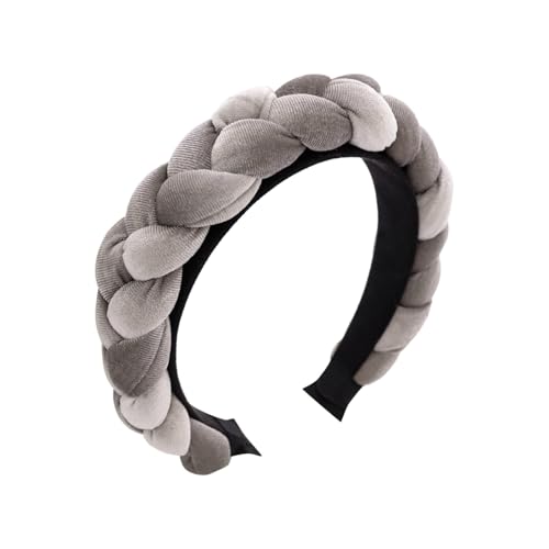 Dirndl Haarreif Kreuz Geflochtenes Haaraccessoires Zopf Criss Cross Headband Samt Haarbänder Fluffy Breit Haarreif Oktoberfest Schmuck Vintage Stirnband,Hellgrau von Generisch