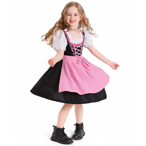 Dirndl MäDchen Dirndl Kinder Mit SchüRze Dirndlkleid Midi Trachtenkleid Kinderdirndl FüR Oktoberfest Besondere AnläSse FüR MäDchen Rosa Bayerisches Bierfest Im Alter Von 105-160 cm von Generisch