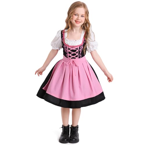 Dirndl Mädchen Deutsche Dirndl Kleid Kostüme Dirndl-Sets für Mädchen Trachtenkleid Zum Oktoberfest Kleid Outfit Dirndl Kind Prinzessinnen Trachtenkleid BluseKleider Rot Schwarz (Red #14, 8-10 Years) von Generisch
