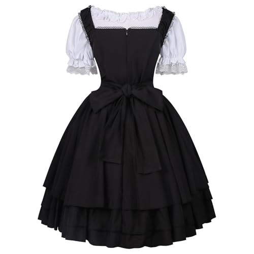 Dirndl Schlicht Midi Set für Damen Mini Trachtenkleid Dirndlkleid Kurz Mit Bluse Modern Dirndl-Komplettsets Kleid Oktoberfest Trachten Outfit Grosse Grössen （S - 2XL） von Generisch
