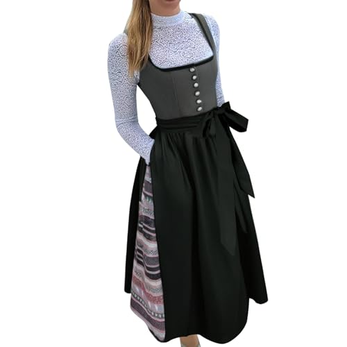 Dirndl Schürze,Dirndl mit Reissverschluss Vorne für Damen Lang Oktoberfest Outfit Große Größen Trachtenkleid Elegant Retro Kleider Festlich Dirndlkleid Einfaches mit Bindeseil Dirndelkleider von Generisch