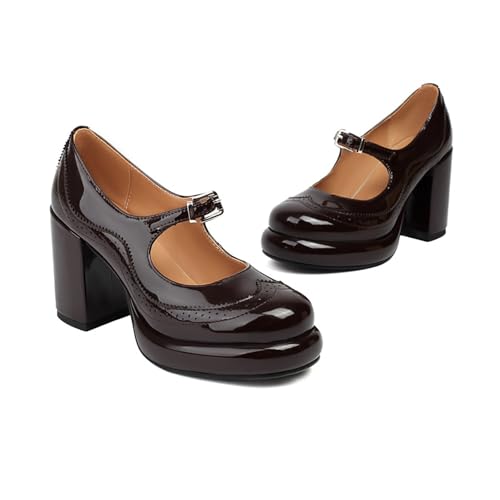 Dirndl Schuhe Damen Trachtenschuhe - Riemchenpumps Spangenpumps mit Kreuz Knöchelriemen Blockabsatz Geschlossener Pumps - Perfekt für Bayrische Tracht Oktoberfest von Generisch