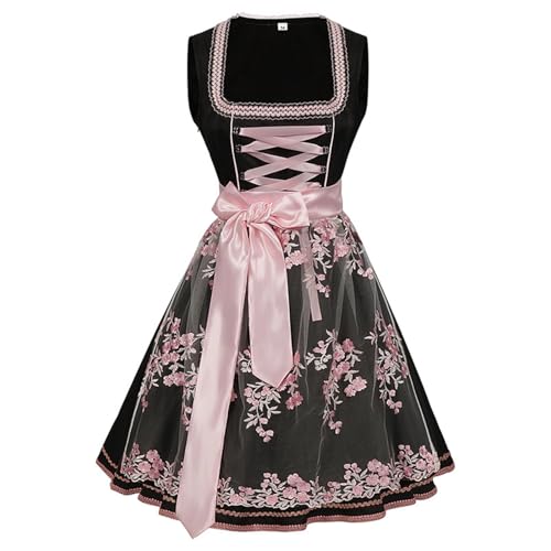 Generisch Dirndl Schwarz midi - Dirndl Damen Midi Oktoberfest Damen Outfit Trachtenkleid Modern Stretch Dirndlkleid von Generisch