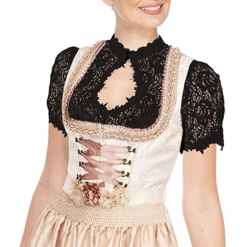 Dirndlbluse Damen Trachtenbluse Spitze Trachten Dirndl Bluse Kurzarm Oktoberfest Dirndlblusen Halbarm Tracht Blusen Weiß Schwarz V Ausschnitt Stehende Elegante Oktoberfest Kostüm (a-Black, L) von Generisch